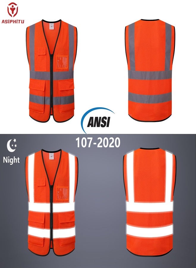 ASIPHITU Reflective Safety Vest for Men Women High Visibility Construction Work Vest with Pockets and zipper front Hi Vis Security Vest with Reflective Strips Meets ANSI/ISEA Standard (AP1-Orange-XL) - Image 4